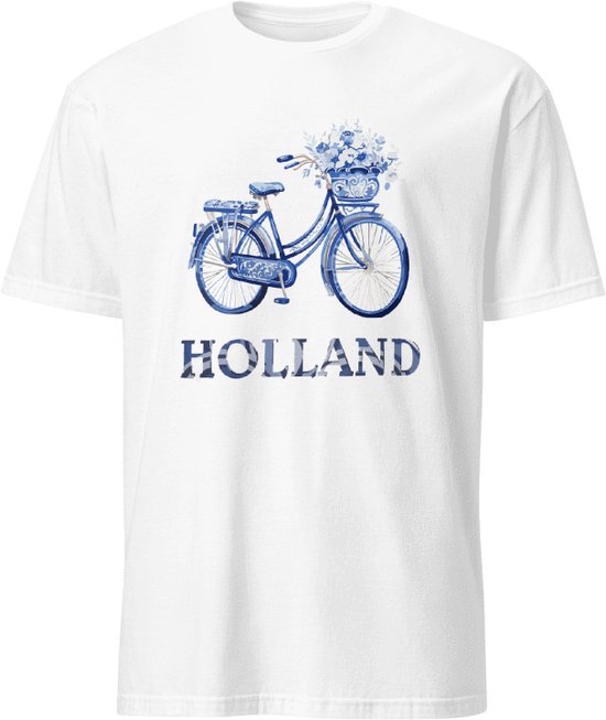 T-shirt bleu Delft à motif vélo Hollande - taille S