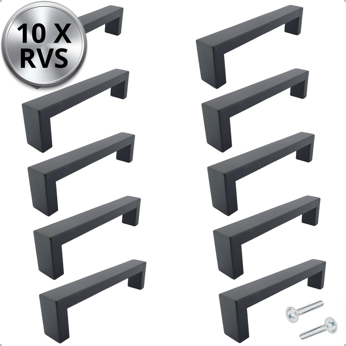 10X Handgrepen Zwart RVS - Boormaat 160mm - Greepjes - Handgreep - Handgrepen keukenkastjes - Handvatten - Meubelgreep Zwart - Handgrepen voor deurtjes