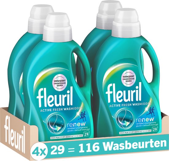 Fleuril Active Fresh - Vloeibaar Wasmiddel - Voordeelverpakking - 4x29 Wasbeurten