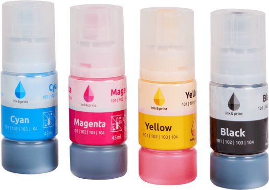 Ecotank Inkt Flesjes |Cartridges| inkt voor de Epson EcoTank |Inkt bijvul flesjes 4 kleuren|Geschikt voor Epson printer inkt|101|103|104|102|L1110 L3210 ET-1810 ET-2811 ET-2700 ET-4750 ET-2710 ET-2812 ET-2750 ET-4850 L1210 L3211 ET-2711 ET-2814 L1250