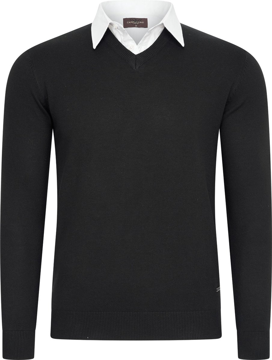 Cappuccino Italia - Heren Trui Mock Pullover - Zwart - Maat XXL