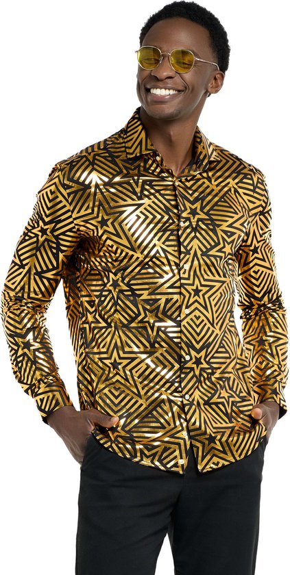 OppoSuits Golden Geo Star Shirt - Mannen Overhemd - Gouden Blouse - Maat EU45