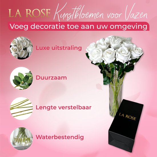 LA ROSE - Set de 15 roses - Roses Witte - Fleurs artificielles - Fleurs en soie
