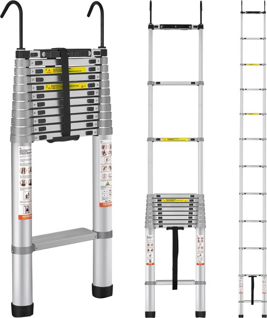ALDORR Home - Telescoopladder 2,60M - met Stabilisatievoet en Soft closing