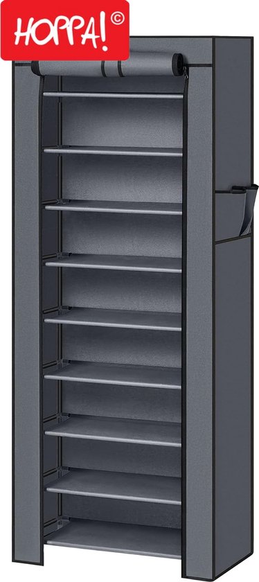 Hoppa! Meuble à chaussures en Tissus | Gris | Tissu non tissé | 58x28x160cm