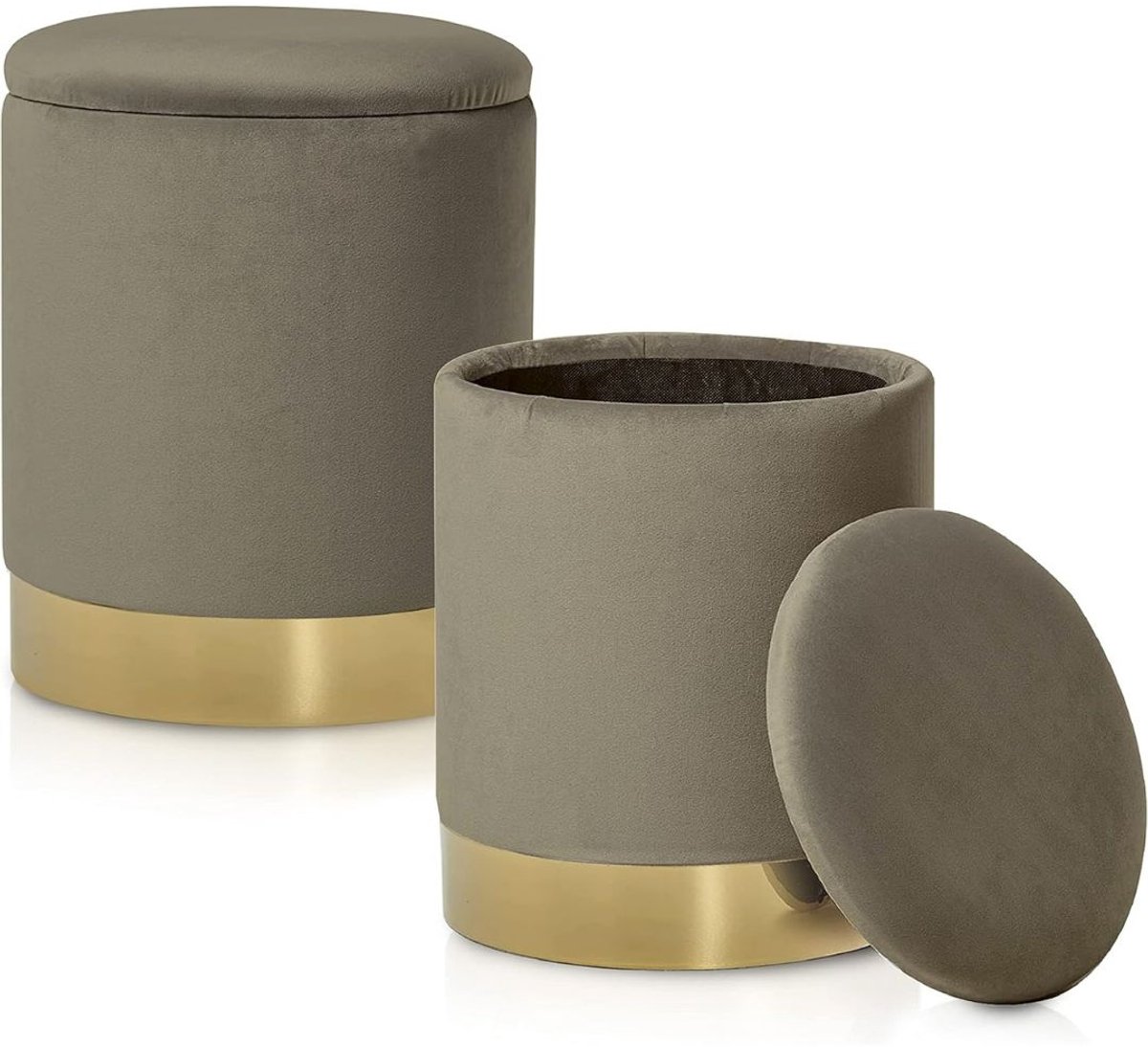 ApexArte® Fluwelen Voetenbank Set met Opbergruimte en Multifunctioneel Ontwerp voor Woonkamer - Taupe