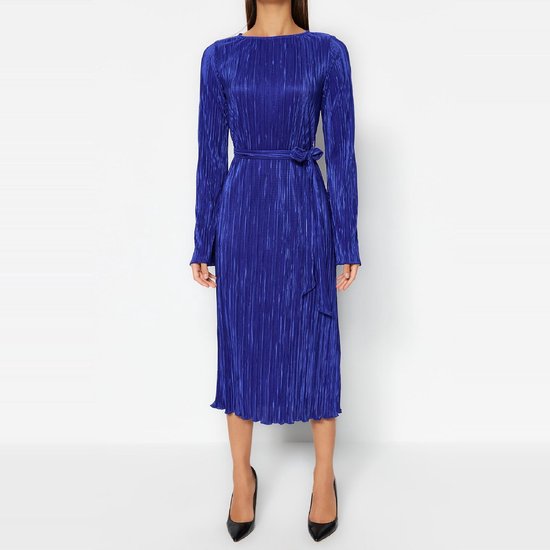 Jersey midi-jurk, A-lijn, tuniekhalslijn, halve mouwen, diepaqua | Happy Size