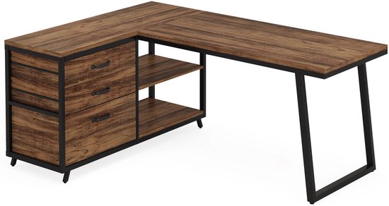 Betaalbare Goederen® Hoekbureau - Bruin - Bureau Organizer - Elektrisch Bureau - Verstelbaar - Thuiskantoor - Studeren
