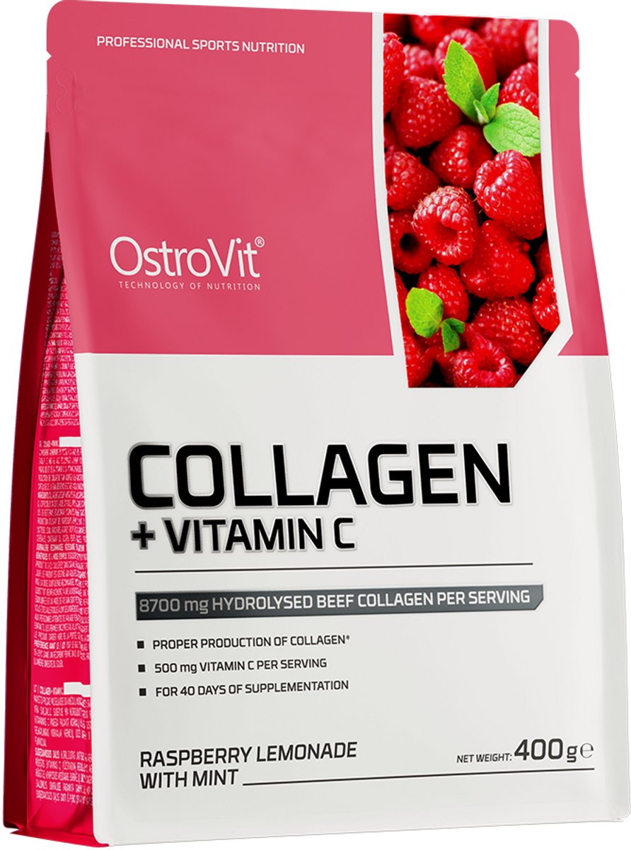 Goedkoopste Collageen - OstroVit Collageen Vitamine C - 400g Rasberry Citroen Ment
