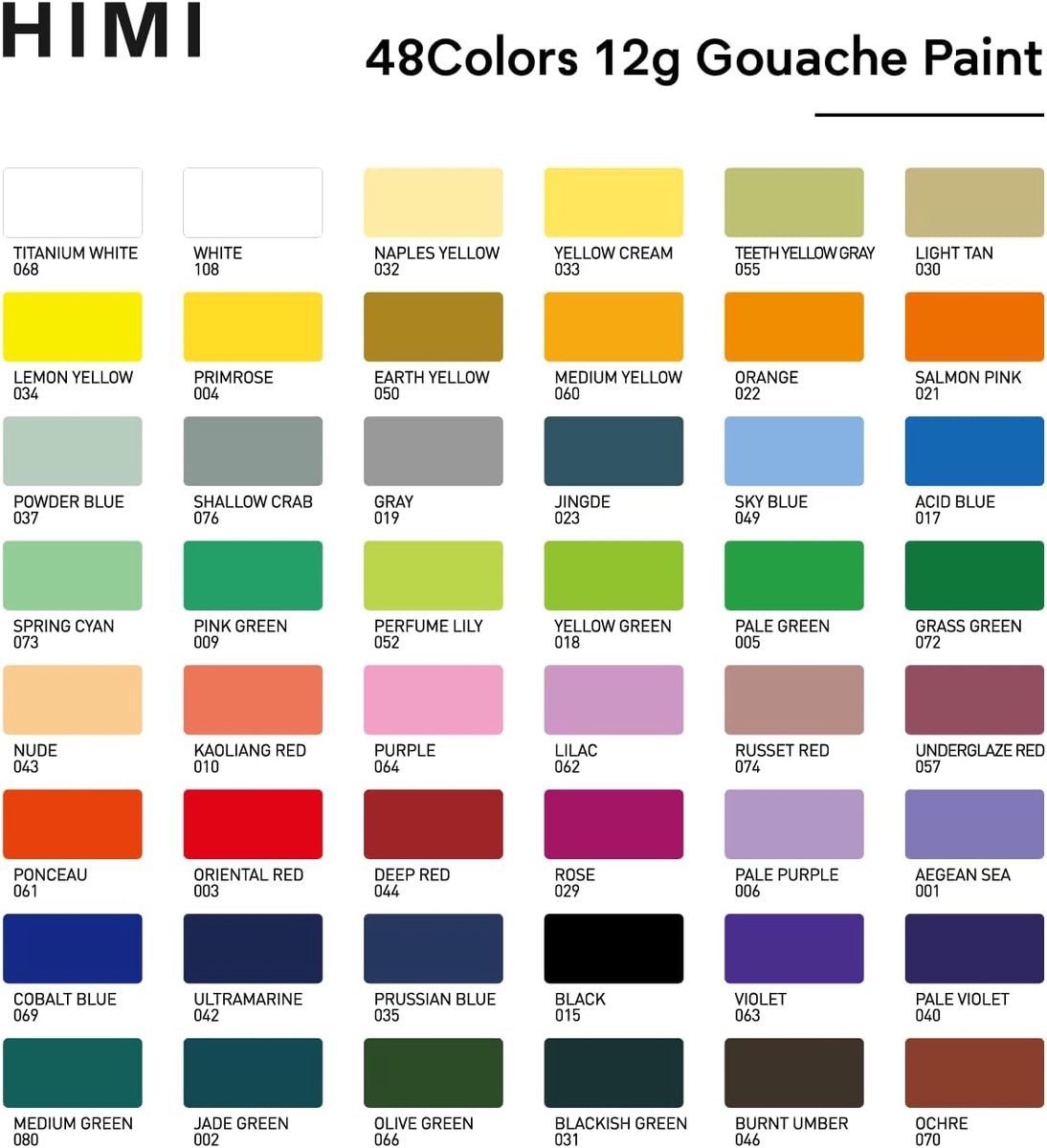 HIMI - Gouache - Twin split cups - set van 48 kleuren - 12g - 3 penselen - Turquoise — afbeelding 14
