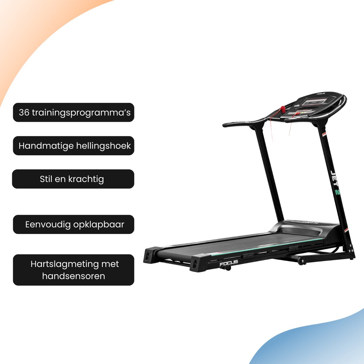 Afbeelding 2 van Focus Fitness - Jet 2 - Loopband - 36 Trainingsprogramma's - 2 Hellingshoek niveaus - Tot 13 km/h