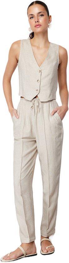 Pantalon Fluide En Coton Lin Élastique Pour Femme - Confort Décontracté Été Et Plage