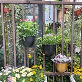 Metalen hangende bloempot, hangende decoratieve pot, metaal, zwarte bolo, bloemenhanger, plafond, hangende bloempot voor kamerplanten, vetplanten, luchtplanten (zwart-1 stuks)