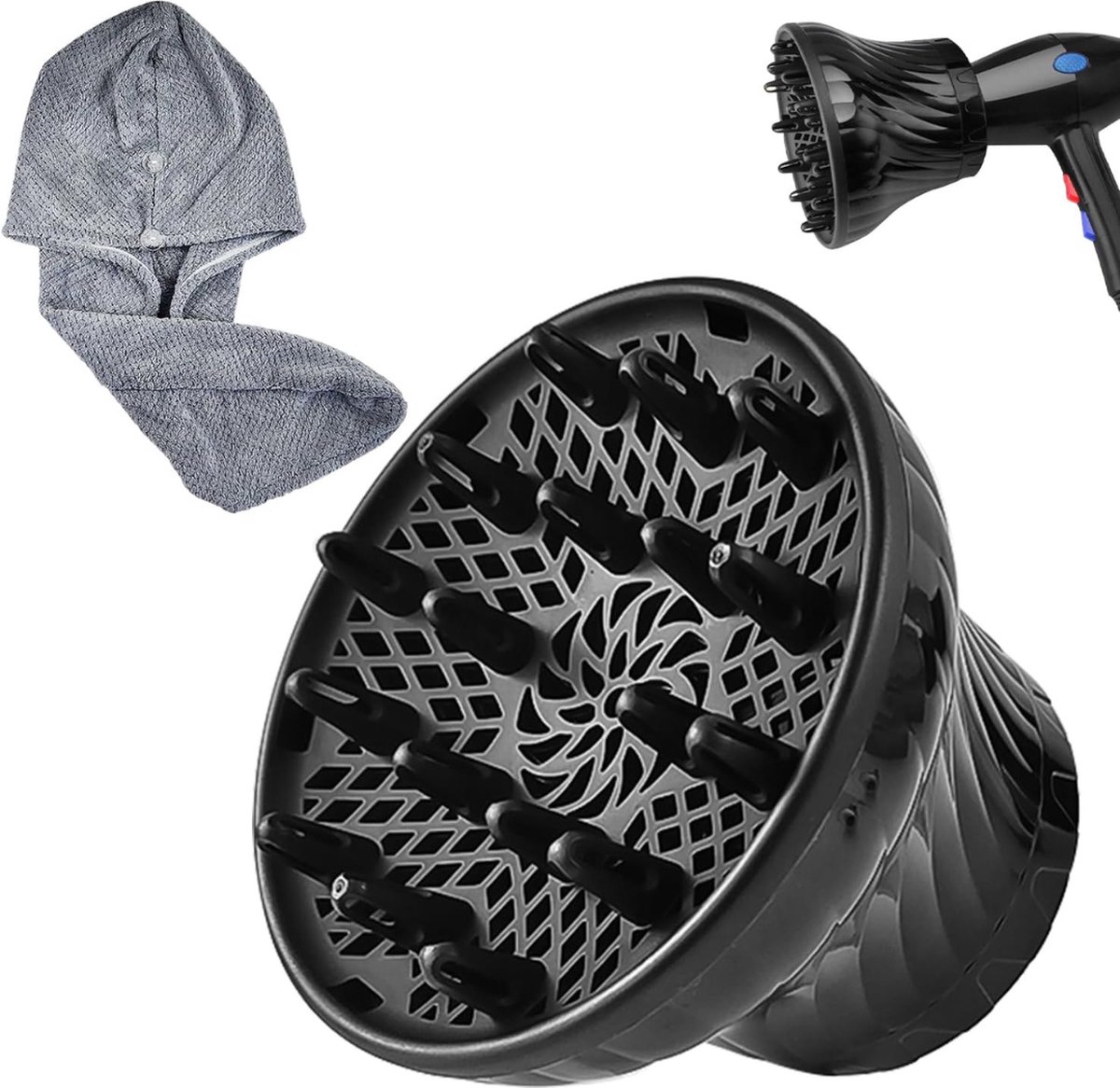 VELTRR® Diffuser Opzetstuk - Krulborstel voor Fohn Universeel - Multistyler - Zwart