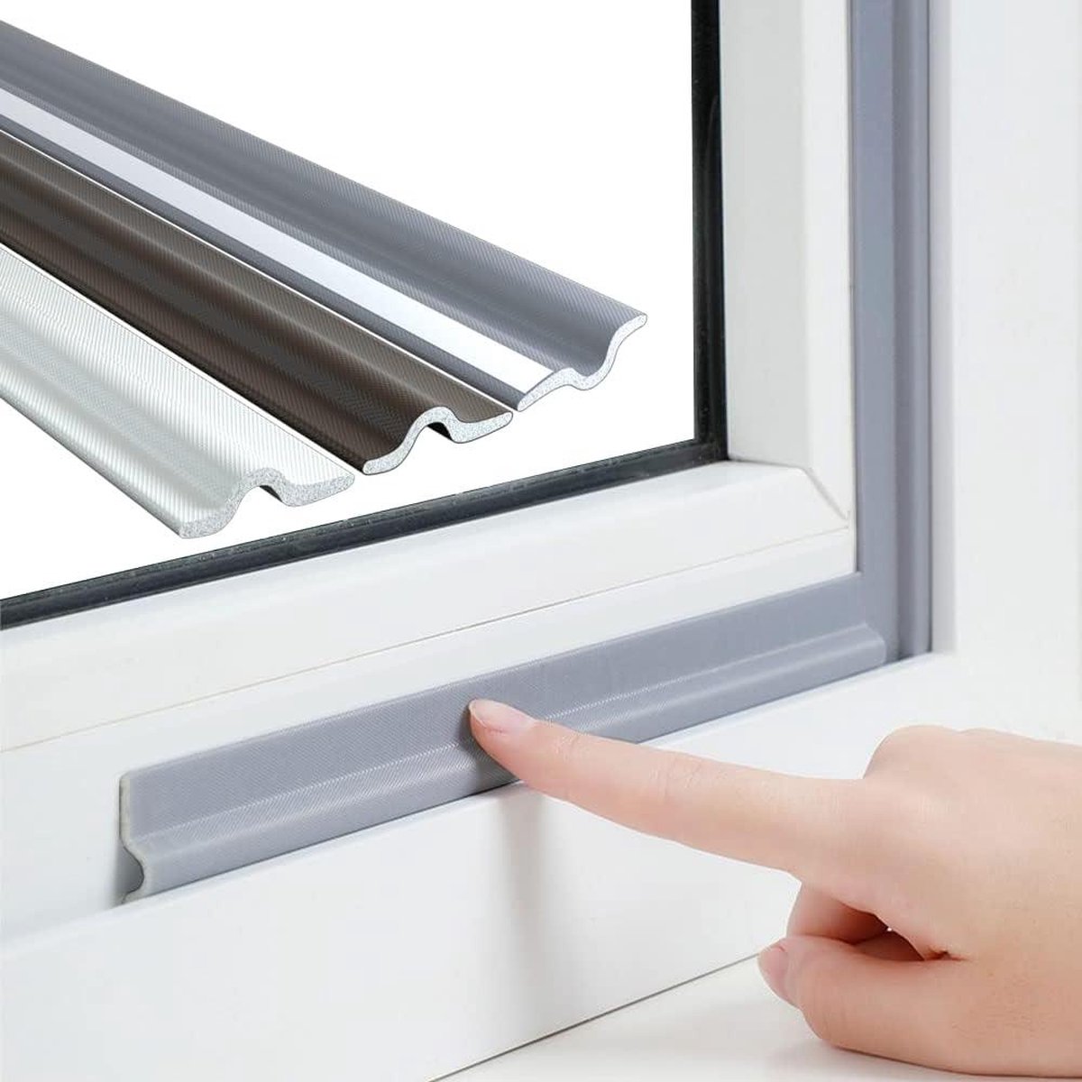 Grijze T-vormige tochtstrip 5m - zelfklevend - isolatie voor koude ramen - schuifdeur en ingang - aluminium onder buitendeuren