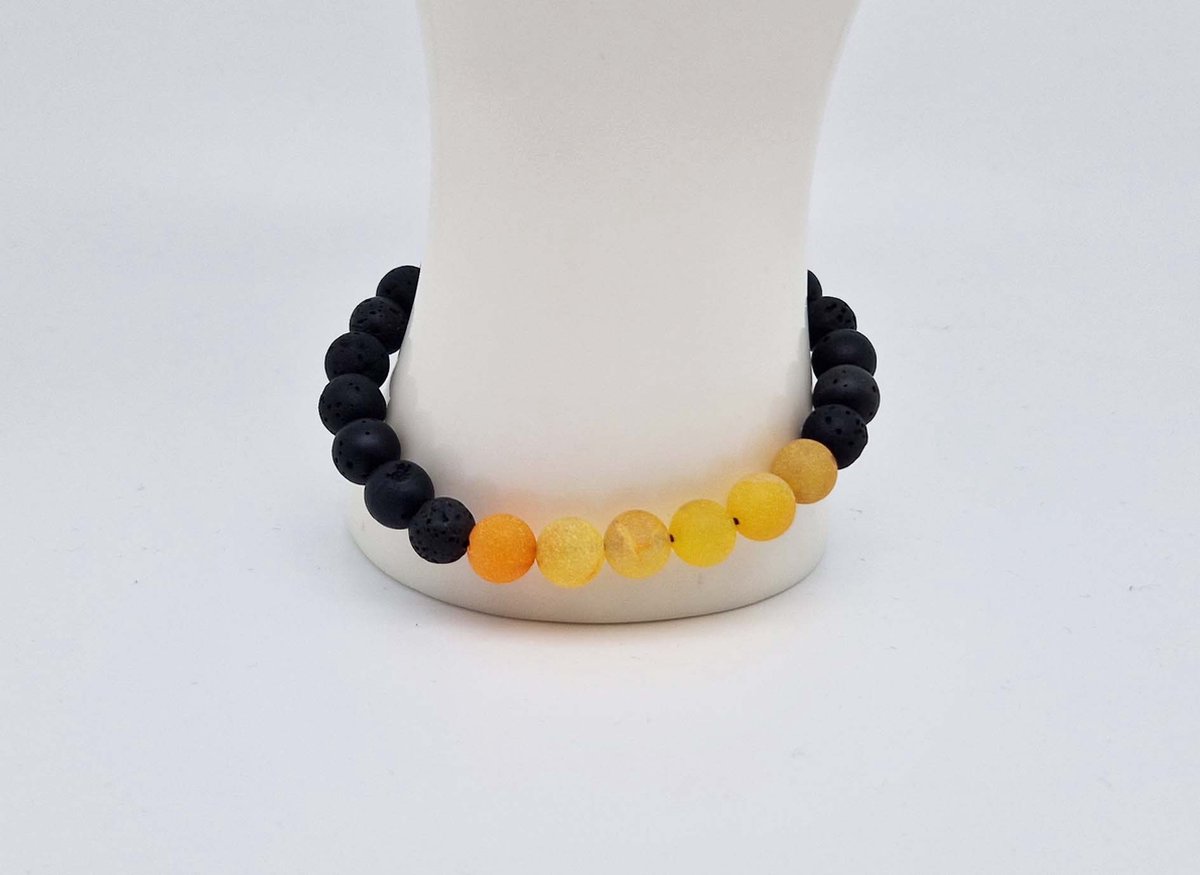 Handgemaakte "Armband Vulkanische" natuurstenen armband “Lava Donker - Oranje frosted agaat” - 8 mm diameter van de korrel- Diameter armband 20 cm - Een mooi cadeau voor familie en vrienden