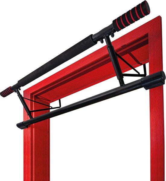 OcioDual Optrekstang, doorkozijn met dip-station, schroefloos, optrekstang voor deur en ophangingsriemen, klemstang, thuisoefening, pull-up bar deur, rekstang voor binnen