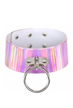 KIMU® Choker Breed Roze Ring Holografisch - Iridescent Halsband Collar Halloween