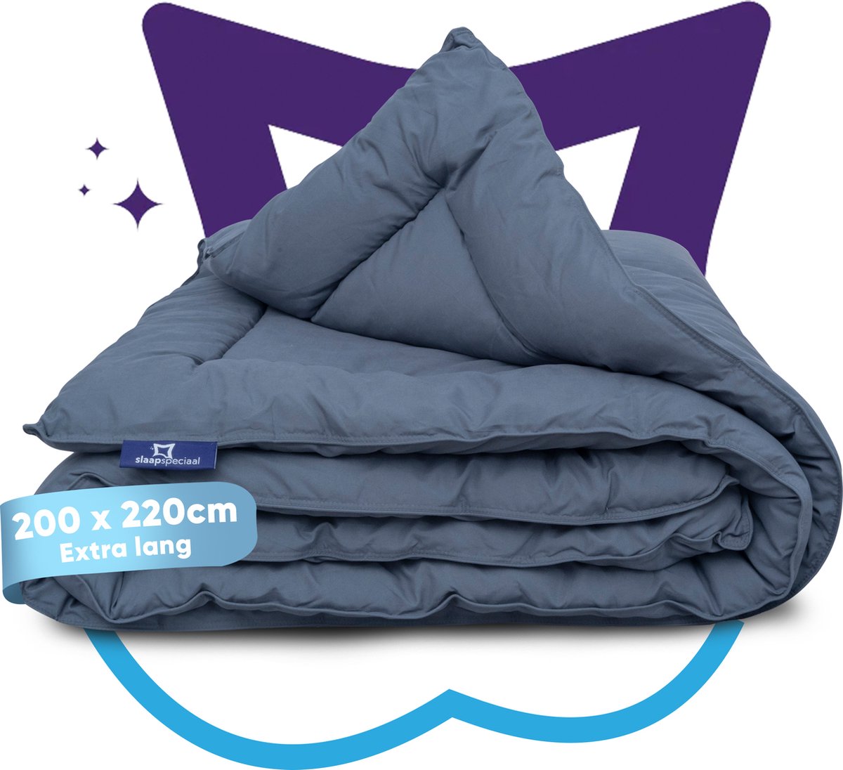 Slaapspeciaal eazydekbed 200x220 cm - Grijs - Dekbed Zonder Overtrek, Extra Lang, Luxe Gelvezels, Anti-Allergisch & Perfect Voor Elk Seizoen