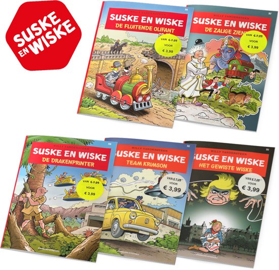 Suske en Wiske - Voordeelbundel van 5 Suske en Wiske stripboeken - Nummers: 352, 353, 356, 357 en 358 - Stripboeken voor kinderen en volwassenen - Vakantieboek voor kinderen