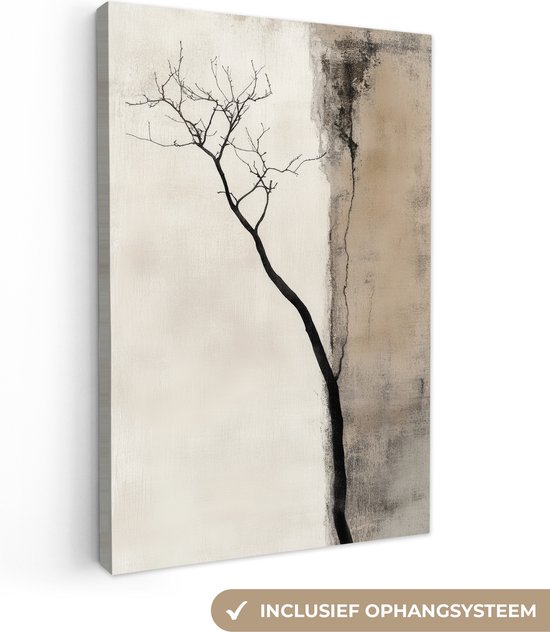 Canvas schilderij 80x120 cm - Exclusieve wanddecoratie Wabi sabi - Plant - Beige - Muurdecoratie woonkamer - Slaapkamer decoratie - Kamer accessoires - Schilderijen op canvas