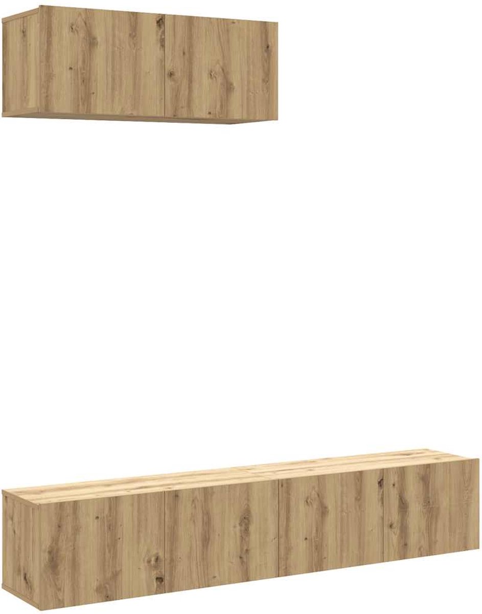 vidaXL - 3-delig - Tv-meubelset - wandmontage - bewerkt - hout - artisanaal - eiken