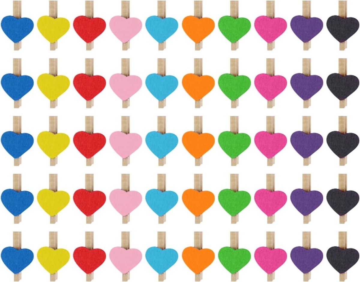 50 stuks kleurrijke liefdesfotoclips - Houten klemmen - Vakantiekaartklemmen - Liefdesknijpers - Decoratieve accessoires - DIY kunsthandwerk - Bruiloften en feesten .