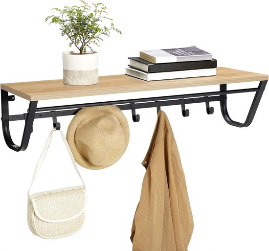 Porte-manteau mural avec étagère à chapeaux Veltro® - Porte-manteau - Étagère murale - Chêne clair