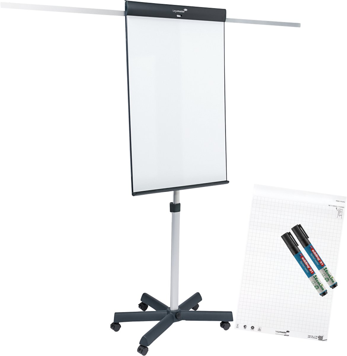 Legamaster SKETCH PRO flipover mobiel stervoet - inclusief SKETCH ECO-papierblok met raster & 2 edding 31 EcoLine flipchart markers