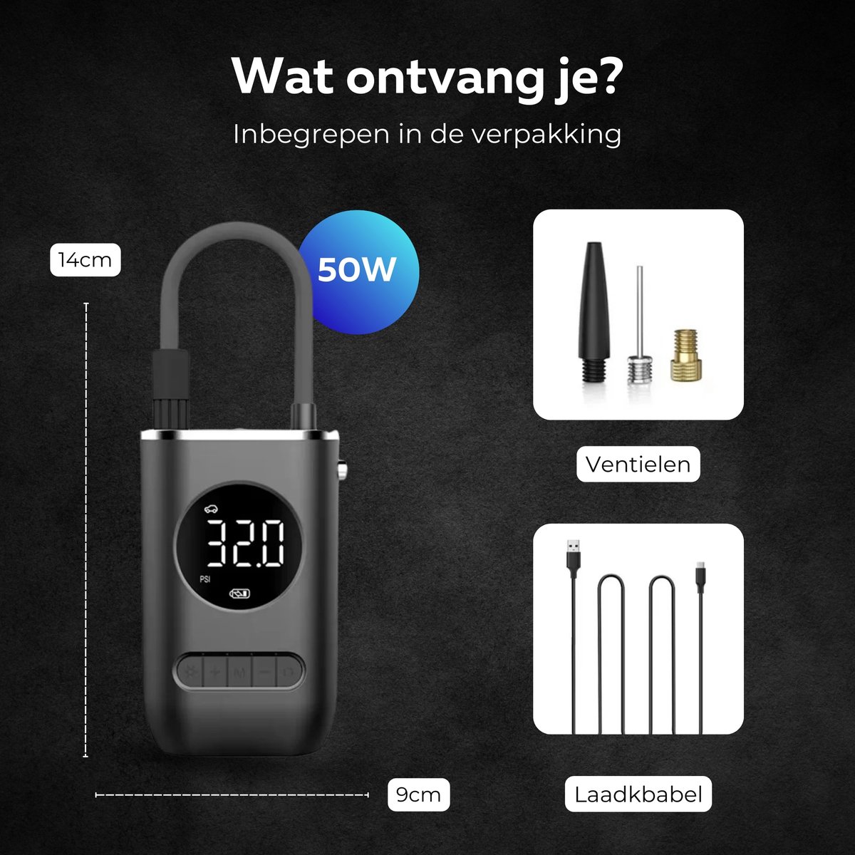 Elektrische fietspomp - Scooter Motor Auto - Draagbare luchtcompressor bandenpomp - Tot wel 10.3 bar - USB oplaadbaar – foto 6