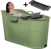 LIFEBATH - Zitbad Mira - Bath Bucket XL - Met badrek en kraan - Icebucket 230L - Wim Hof Methode - Ijsbad - Ice Bath - Ligbad 122 cm - Olive green