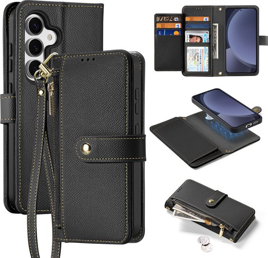 Dux Ducis - Étui pour téléphone Samsung Galaxy S25 Plus - Étui pour aimant Magsafe - Étui portefeuille 2 en 1 - Série Lawa - Zwart