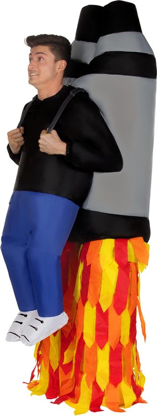 KIMU® Opblaas Kostuum Raket - Opblaasbaar pak - Mascotte Opblaaspak - Opblaasbare Astronaut Ruimtevaarder Alien Ufo Space Spaceman Dames Heren Halloween