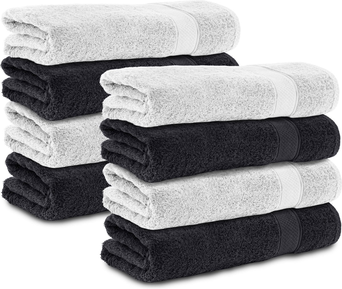 Komfortec 8x Handdoek 70x140 - 100% Katoen – Handdoekenset - Zacht - Zwart-Wit