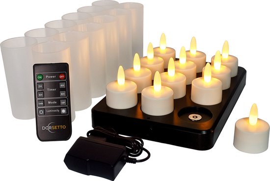 Oplaadbare LED Waxinelichtjes – tot 400 Uur Brandduur – 12 Stuks – Warm Wit – Met Afstandsbediening – Waterdicht
