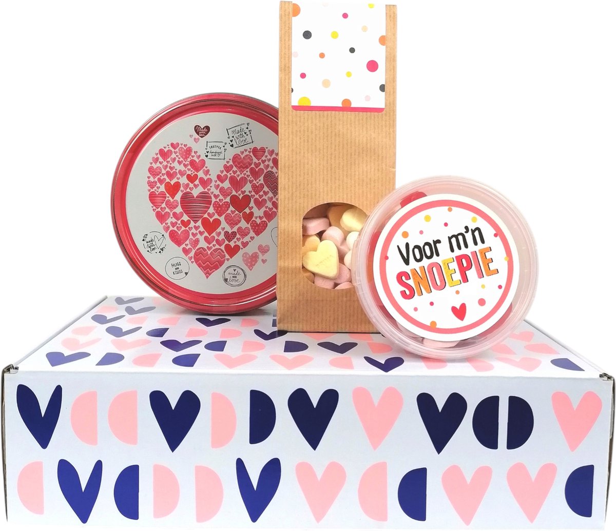 Valentijn cadeau box - Voor m'n snoepie - snoephartjes - Valentijn koekblik - Valentijn box in hartjes dessin