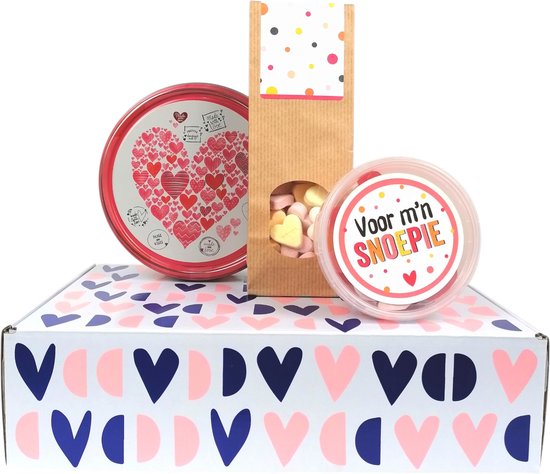 Valentijn cadeau box - Voor m'n snoepie - snoephartjes - Valentijn koekblik - Valentijn box in hartjes dessin
