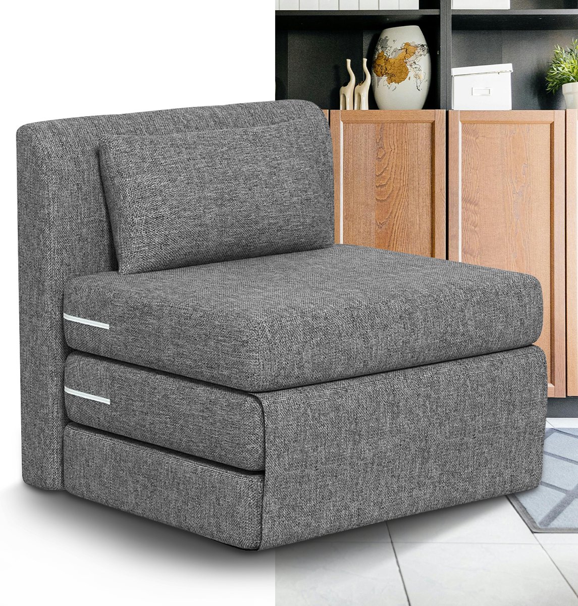 GranMaison Slaapstoel - Uitklapbaar - Slaapbank - Logeerbed - Zetelbed - Slaapfauteuil - Vouwbed - 1 persoons - Zeer comfortabel -Grijs