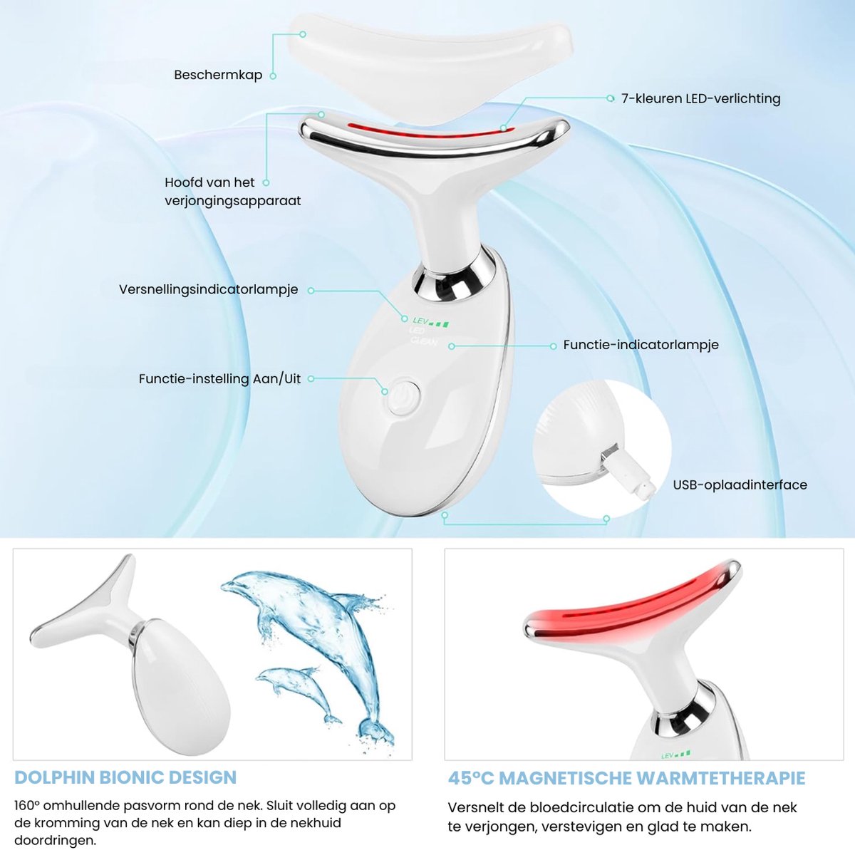 Afbeelding 3 van Huidverjongingsapparaat - Led gezichtsmasker - Facelift apparaat - Anti rimpel - Gezichtsmassage - Nekmassage