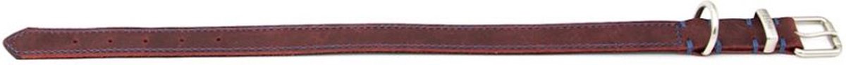 Kukura Lederen Hondenhalsband – Bordeaux met Blauw Stiksel - 25mm x 55cm – Halsband voor Hond & Kat