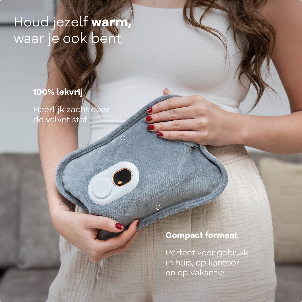 Zenwave Elektrische Kruik met Hoes - Digitaal Display - Warmtekruik & Waterkruik met Handwarmers - Oplaadbare Warmtekussen - Menstruatie Warmteband - Duurzaam & Draadloos - Kamperen & Outdoor - Warmwaterkruik Grijs – foto 7