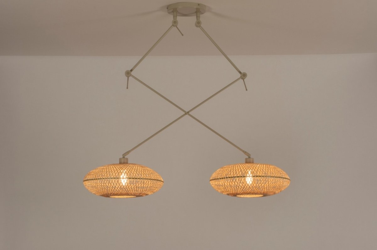 Lumidora Hanglamp 31237 - BAMBOO - 2 Lichts - E27 - Bruin - Beige - Naturel - Zand - Metaal