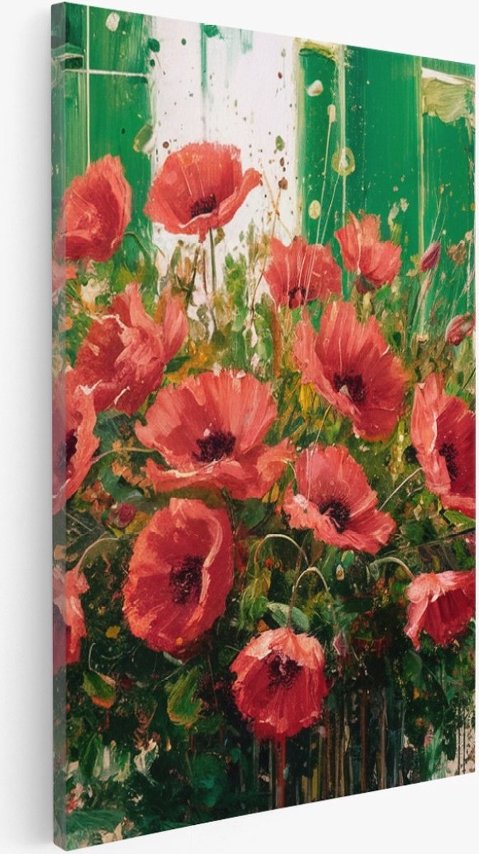 Saammp Canvas Schilderij - Rode bloemen - Abstract - Landschap - Natuur - 50x70 - Foto op canvas - Wanddecoratie - Muurdecoratie Woonkamer - Slaapkamer decoratie - Canvas Print Multicolor