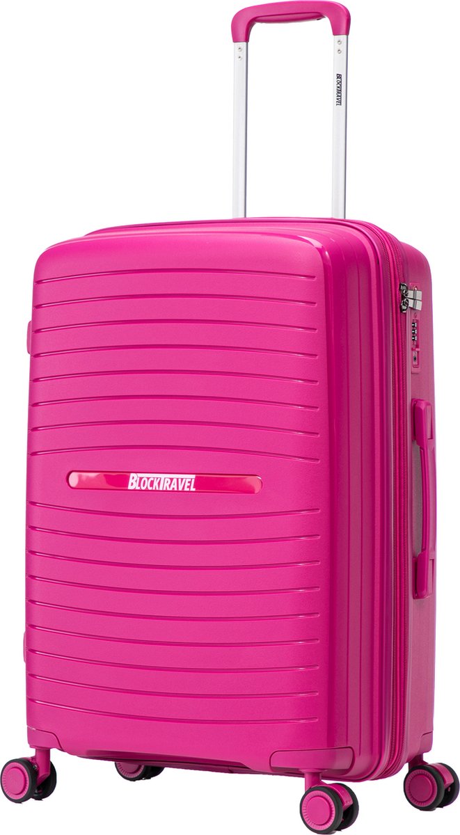 BlockTravel® Reiskoffer 51x30x76 - 98 - 108 Liter - Trolley - Koffer L - Rolkoffer - Suitcase - Valies - TSA-slot - Lichtgewicht - Vergrootbaar - Supersterk en scheurt niet - Polypropyleen - Roze