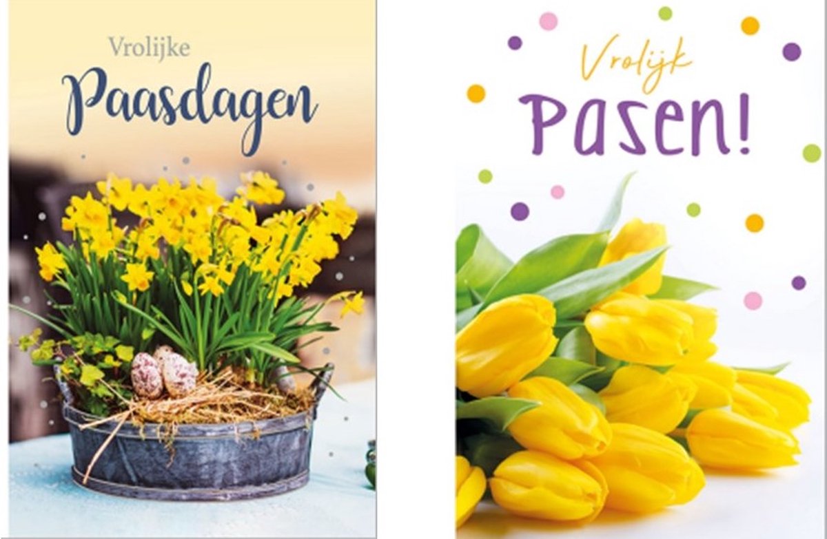 2 Luxe Paaskaarten - Vrolijk Pasen - Pasen - Set van 2 wenskaarten - Met gekleurde envelop