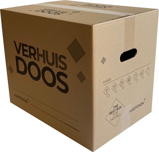 Verhuisdozen - Set van 20 | Extra Stevig Dubbel Golfkarton | 52L Inhoud - 40kg Draagvermogen | Zelfsluitend, Stapelbaar & Scheurbestendig | Met Handvatten & Versterkte Bodem