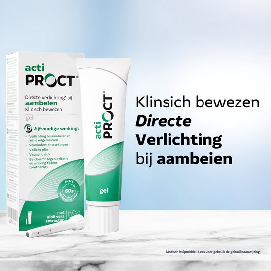 Actiproct Gel Tube 30 g - Aambeienzalf met direct verkoelend effect, Snelle verlichting bij aambeien (inwendig en uitwendig), Voor Anale verzorging, Vermindert jeuk en Verlicht irritatie, incl. applicator