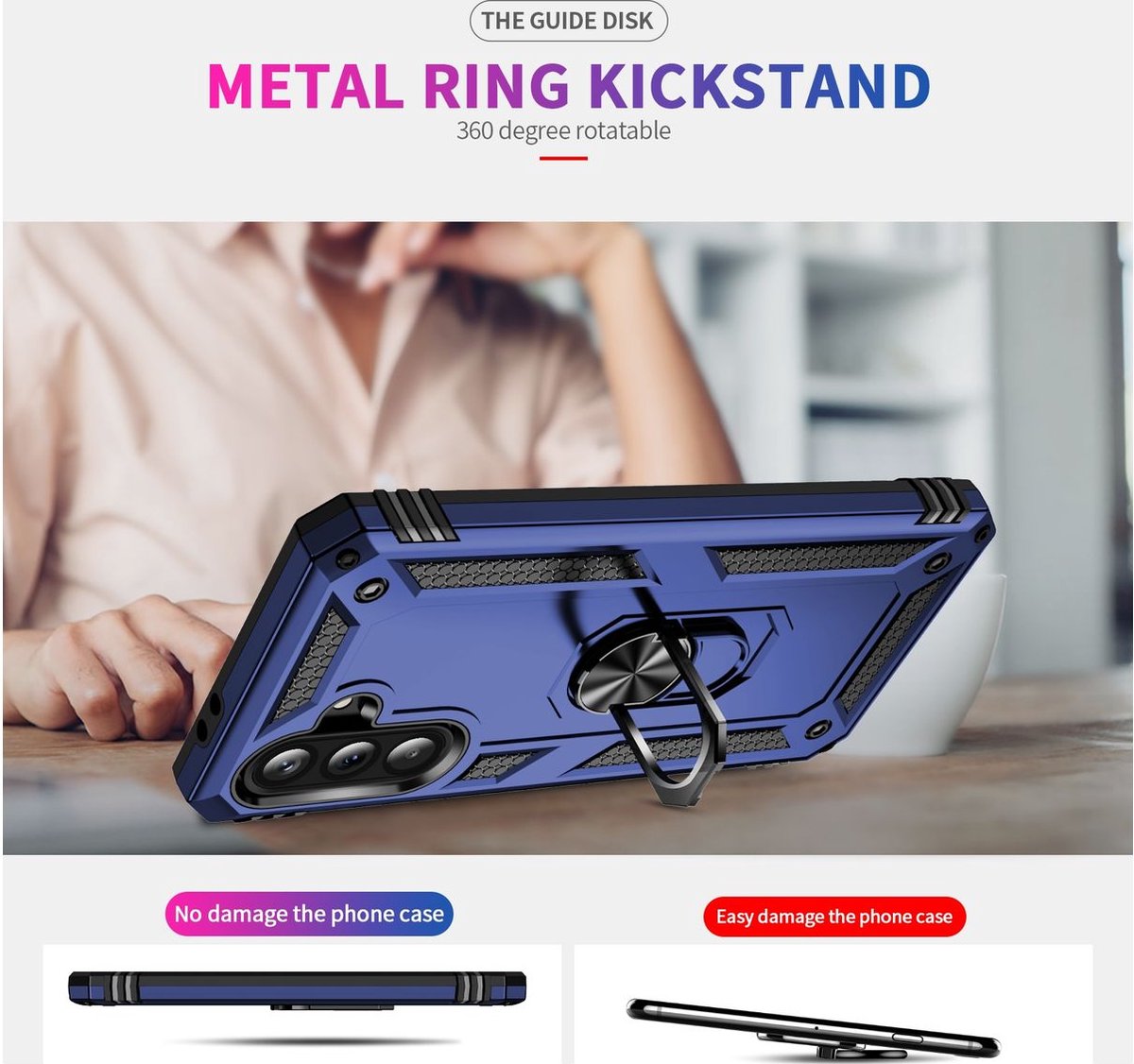 Mobigear Hoesje geschikt voor Samsung Galaxy A36 Telefoonhoesje Hardcase | Mobigear Armor ring Backcover Shockproof met Ringhouder | Schokbestendig Galaxy A36 Telefoonhoesje | Anti Shock Proof - Blauw