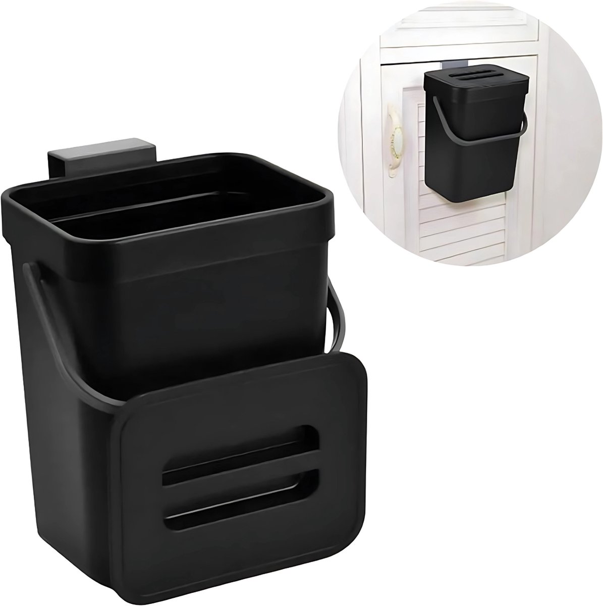Goedkoopste Prullenbak 3 liter Zwart - Compostbak keuken 3 l - ophangbare bio-afvalbak, hangende opslag, afvalbak met deksel voor keuken, badkamer, auto, kantoor, slaapkamer (zwart