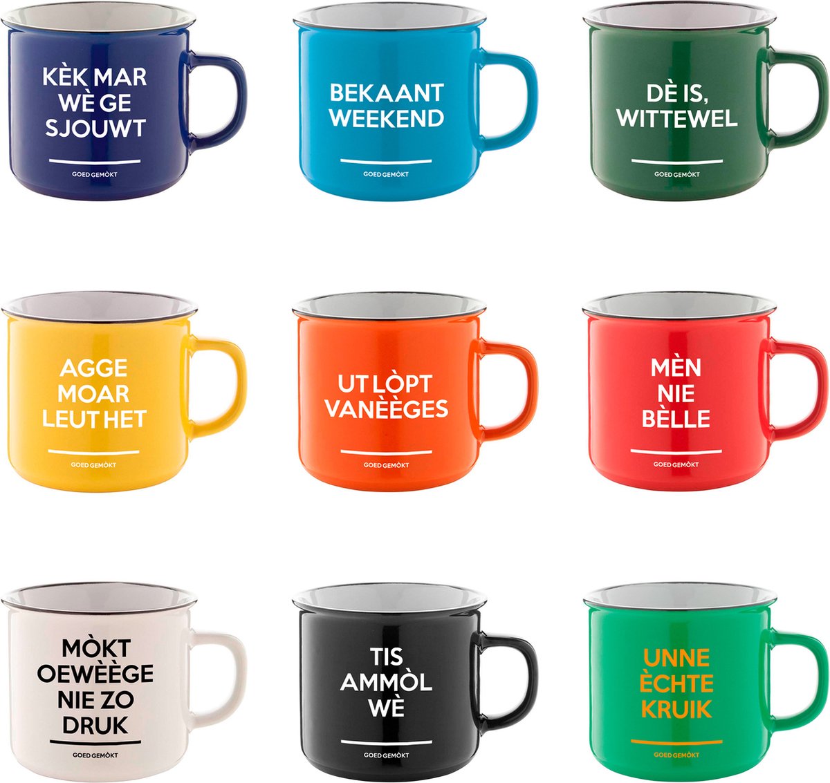 Ollie's | Mokken Goed Gemòkt | set van 9 mokken | 9 X 330ml